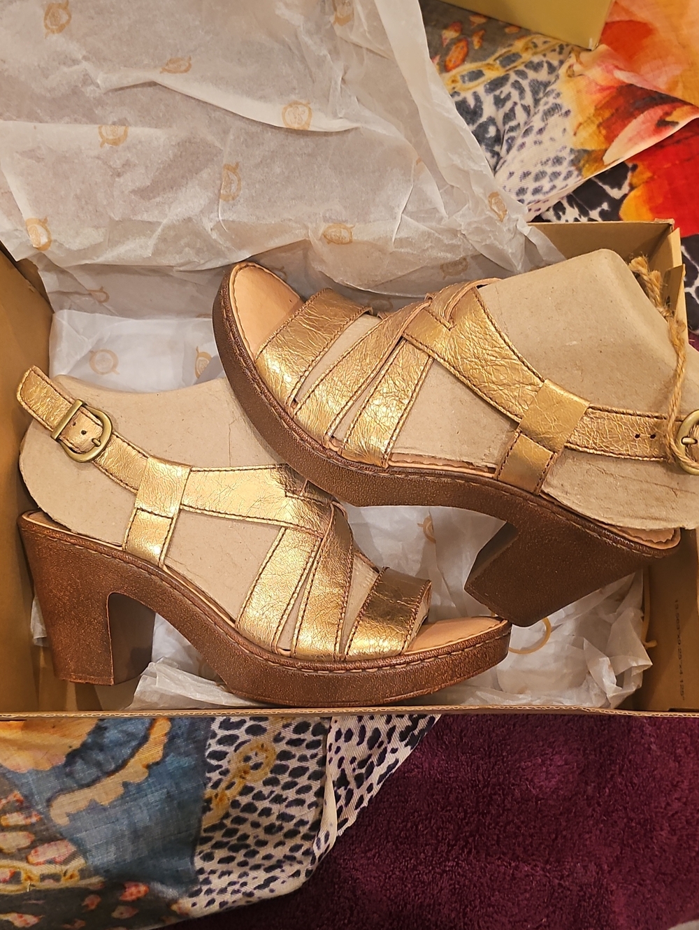 Born Gold Women's Strappy Block Heel Sandals
